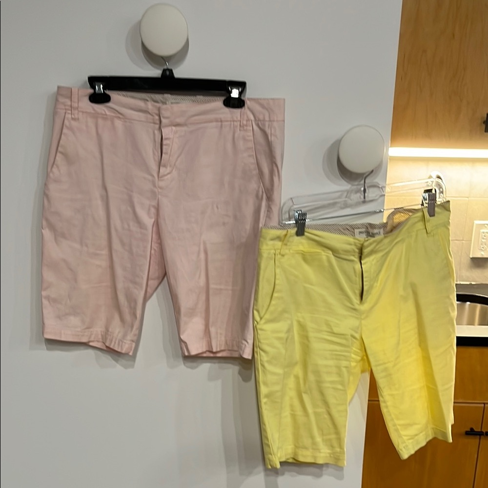 Vibrant Pink and Yellow Bermuda Shorts Classic Cotton Blend